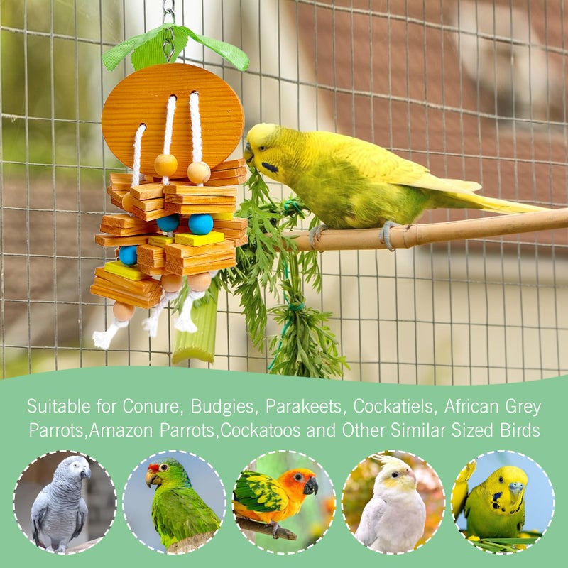 Hamiledyi Natural Wood Block Bird Cage Toys Parrot Chewing Toy Orange&Apple& Banana&Grapes Shaped Hanging Foraging Toy for Small&Medium Birds Parakeets Cockatiels,4pcs - Image 3